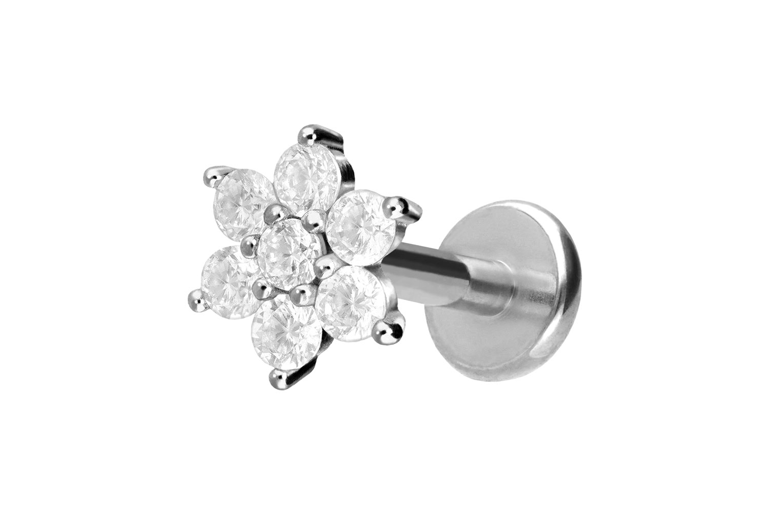 Titan Labret Piercing mit Innengewinde KRISTALLBLUME